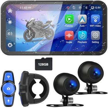 Imagem de Tenbaba Carplay de motocicleta sem fio de 15,9 cm com câmera veicular para Android, navegação GPS para motocicleta, tela sensível ao toque IP67 à prova d'água, controle remoto, Pantalla para Moto