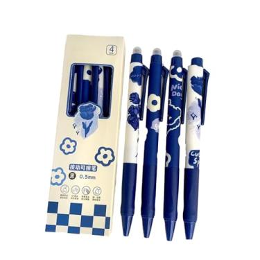 Imagem de Joucien 4 peças/caixa - caneta neutra apagável série flor de 0,5 mm, simples, apagável e pressionada, caneta neutra, caixa apagável, azul, rosa, núcleo preto