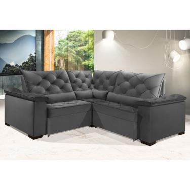 Imagem de Sofá Retrátil Reclinável BERLIM DE CANTO 2.40 x 2.40 ESTILO ESTOFADOS - França Velusoft COR "CINZA"