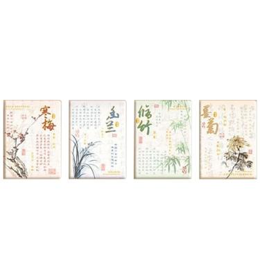 Imagem de Joucien Um conjunto de 4 cadernos de bolso da família Panda A7, portátil e portátil, com um caderno e um crisântemo de bambu Ledger-Meilan
