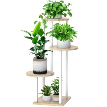 Imagem de YOCOMEY Suporte interno de plantas, prateleira de canto de metal espesso de 4 camadas para várias plantas, suporte de vaso de flores em camadas de plantas de interior para pátio, jardim, varanda, sala