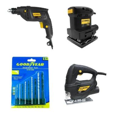 Imagem de Kit Serra Tico Tico + Lixadeira + Furadeira + Acessórios - hammer, 220