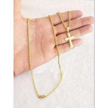 Imagem de Cordão Banhado A Ouro 18k Cadeado 2mm + Pingente Cruz - ToJoia18k, 70c