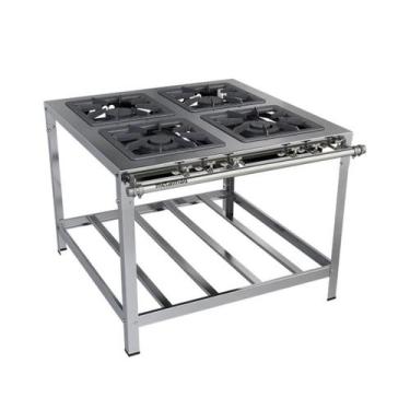 Imagem de Fogão Industrial 4 Bocas 40x40 Luxo Aço Inox Metalmaq, Gás de Botijão 