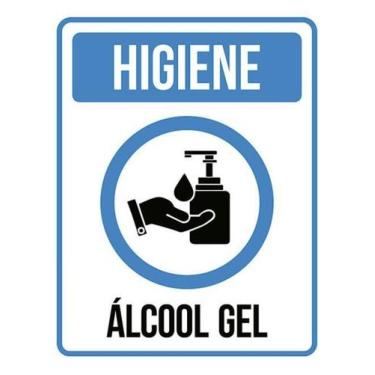 Imagem de Kit 5 Placas Higiene Álcool Gel Ícone Azul 36X46 - Sinalizo