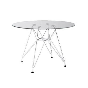 Imagem de Mesa Eiffel Redonda 110cm Tampo de Vidro com Base de Ferro Branco - Up