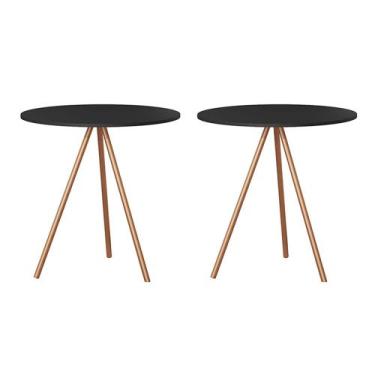 Imagem de Kit 2 Mesas Lateral Decorativa Gabriela Base Cobre Tampo Redondo Preto