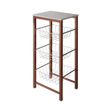 Imagem de Fruteira de Chão Cozinha Montada Aço Cobre Cesto Branco Tampo Branco R