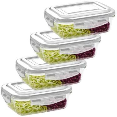 Imagem de Jogo 4 Potes Herméticos Marmita de Vidro Retangular - Demi, Branco, 64
