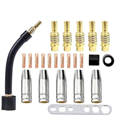 Imagem de Tocha de soldagem 24 peças 15AK para Binzel Torch Consumível Eletrodo Shield Cup Link Rod Tips Bend para dispositivo MIG 15AK MIG Kit de tocha de máquina de solda (0,8 mm)
