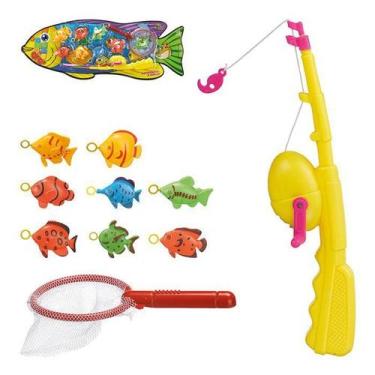 Imagem de Brinquedo Kit Pega Peixe Com Vara Rede E 8 Peixes - Art Brink