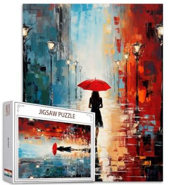 Imagem de Quebra-cabeça de cena de rua grafítica, 1000 peças para adultos, famílias (mulheres sexy seguram o guarda-chuva vermelho) peças se encaixam perfeitamente 40 x 70 cm arte de quebra-cabeça mágico