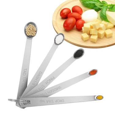 Imagem de Conjunto de 5 mini colheres medidoras, pequenas colheres de medida de aço inoxidável para cozinhar e assar, 1/4 colher de chá, 1/8 colher de chá, 1/16 colher de chá, 1/32 colher de chá, 1/64 colher de