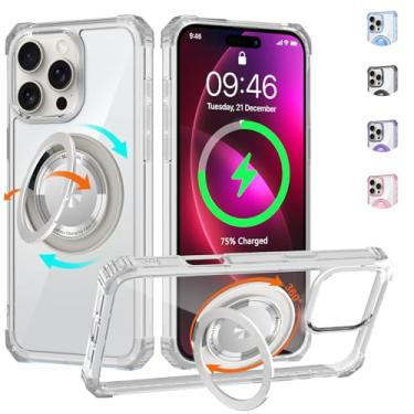 Imagem de WPCase Capa Transparente para iPhone 16 Pro Max com Suporte Magnético Giratório 360, Resistente à Quedas, Compatível com MagSafe, Transparente