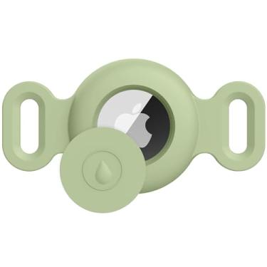 Imagem de Suporte de coleira para cães Airtag para rastreador de cães Apple Airtag, capa de silicone antiperda de Air Tag Acessórios de rastreamento GPS, coleira protetora para cães e gatos (P, Matcha)