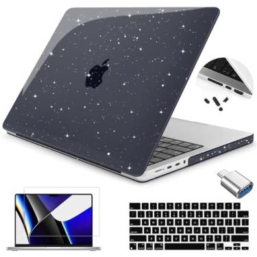 Imagem de Teryeefi Capa para MacBook Pro de 14 polegadas M4 M3 M2 M1 2025 2024 2023 2021 modelo A2918 A2992 A2779 A2442 serve para Touch ID, capa rígida fina com glitter com película de teclado e adaptador OTG