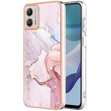 Imagem de Monwutong Capa de telefone de ajuste fino para Motorola G53, capa moderna com padrão de mármore IMD brilhante para meninas, lente de câmera e capa de proteção de tela para Moto G53, YBDD ouro rosa