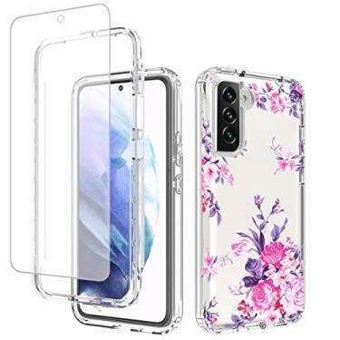 Imagem de Yerebel Capa para Galaxy S22+, S22 Plus SM-S906U com protetor de tela de vidro temperado, design floral à prova de choque, capa protetora para celular para Samsung Galaxy S22 Plus 5G (rosa)