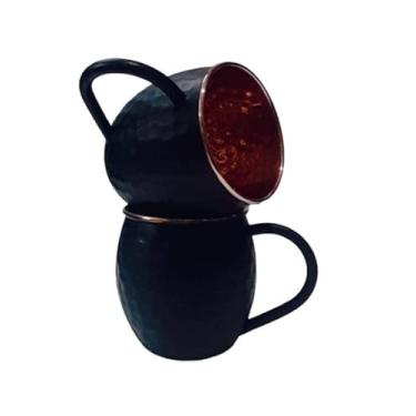 Imagem de Ornate International Caneca Moscow Mule Cobre Fosco Preto 473 ml e Canecas, Caneca Moscow Mule com aros de cobre ouro rosa, conjunto de 2 (Preto)