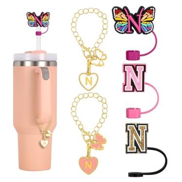 Imagem de (3+2) Stanley Cup Acessórios, 3 peças 10 mm carta canudo tampa tampa com 2 peças pingentes de coração borboleta para Stanley Cup 30 & 1,134 g, bonito topo de palha e pingentes para copo Stanley (rosa