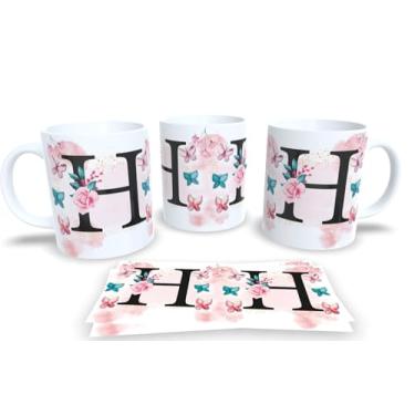 Imagem de Caneca Branca de Porcelana Personalizadas Alfabeto iniciais Nomes (H)