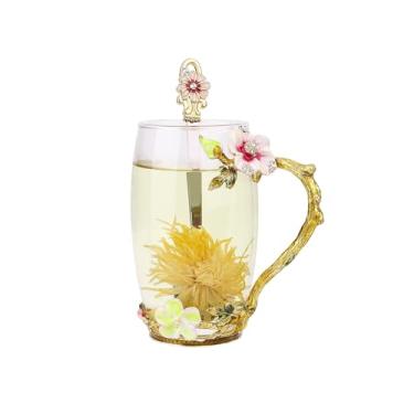 Imagem de SUQ I OME Xícaras de chá de vidro de flores para mulheres, feitas à mão, esmaltadas, chávenas de chá de vidro, presentes para mãe, Natal, Ação de Graças, Dia dos Namorados (340 g)