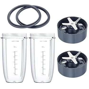 Imagem de Peças de reposição para copos Nutribullet de 940 ml, 2 peças e 2 juntas de borracha, 2 peças, lâmina extratora de substituição compatível com liquidificadores NutriBullet 600W/900W (6 peças)