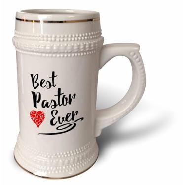 Imagem de 3dRose Design Best Pastor Ever em preto com motivo de coração vermelho - Caneca Stein, 530 ml, 640 ml, branca