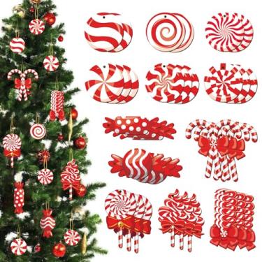 Imagem de 33 peças de enfeites de árvore de Natal de bengala doce - enfeites de madeira vermelha pendurados pingentes de pirulito de bengala doce de hortelã-pimenta para árvore de Natal, Ano Novo, decorações de