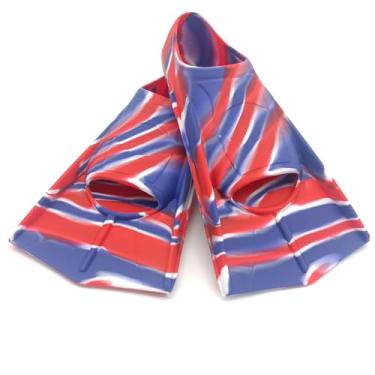 Imagem de Gugmoy nadadeiras para treinamento de natação, nadadeiras infantis, nadadeiras confortáveis adequadas para crianças, iniciantes, meninas, meninos, adultos (2Z-azul e branco vermelho, PPP)