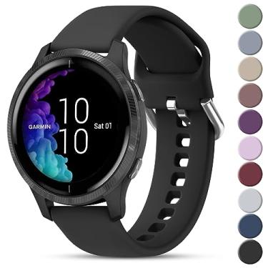 Imagem de Vanjua Pulseiras de relógio compatíveis com Garmin Venu 2 Plus / Venu Sq / Venu / Vivoactive 3 pulseira de relógio feminina e masculina de silicone macio esportiva para Garmin Vivomove Sport, Vivoactive 3 Music, Forerunner 645 / 245 Music Smart Watch (grande, preto)