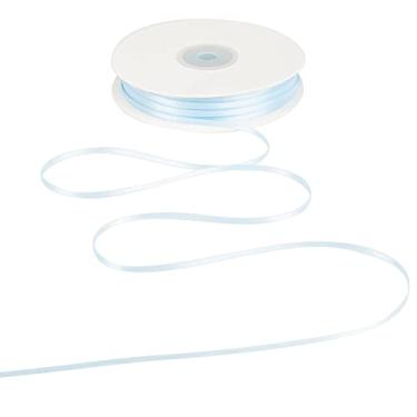 Imagem de HUIHUANG Fita de cetim fina azul claro 1/20.3 cm 100 metros rolo dupla face fita artesanal para artesanato faça você mesmo laços decoração costura e cartão de convite etiquetas penduradas decoração de