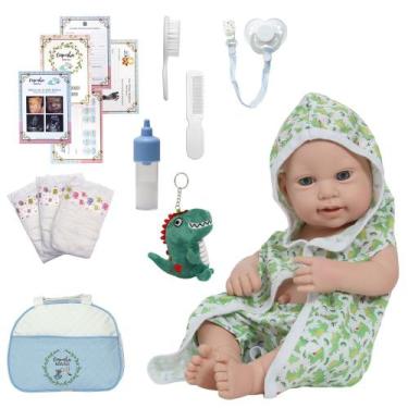 Imagem de Bebê Reborn Masculino Realista Roupão Jacare Bolsa Itens - Cegonha Reb