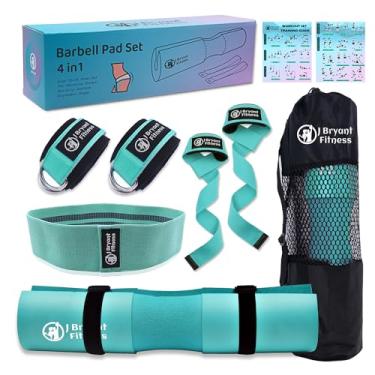 Imagem de J Bryant Conjunto de almofada de barra com 2 tiras de tornozelo para máquinas de cabo, faixa de resistência ao quadril, alças de levantamento de peso, almofada grossa de impulso de quadril com bolsa de transporte para treino de agachamento, bancada