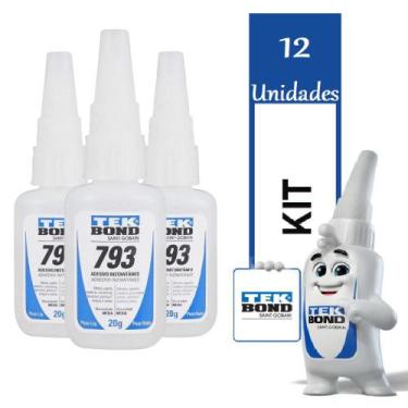 Imagem de Kit 12 Cola Adesivo Instantâneo 793 Multiuso 20g Cada - TEK Bond