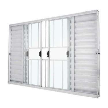 Imagem de Janela Veneziana em Alumínio Branco 120x150x7 cm 6 Folhas Com Grade Cl