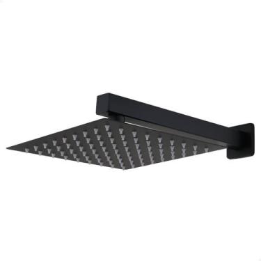 Imagem de Ducha Chuveiro Quadrado Preto Fosco Inox 20x20 com Braço Quadrado de 4