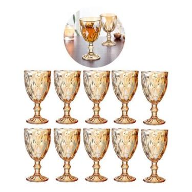 Imagem de Kit 10 Taças Luxo 330ml Diamond Dourado Ouro Âmbar  - Class Home, Amba