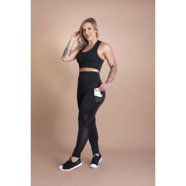 Imagem de Conjunto Fitness Feminino Top Nadador E Calça Legging Cintura Alta Com