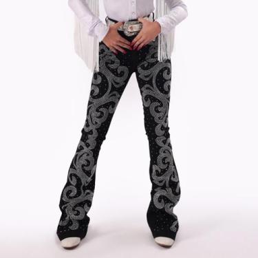 Imagem de Calça Jeans Preta Rodeo Queen Inteira Brilhos Strass Moda Country Femi