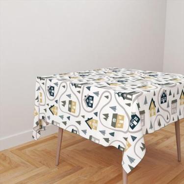 Imagem de Toalha De Mesa Quadrada 4 Lugares Tecido Oxford Casas e Igrejas TL252 