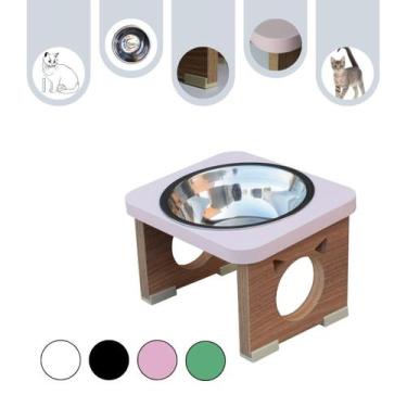 Imagem de Comedouro Gato Pet MDF Elevado Colors Rose - Inox - Maderacco