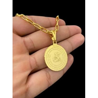Imagem de Cordão Meia Cana 5mm + Pingente São Jorge - Banhado a Ouro - ToJoia18k
