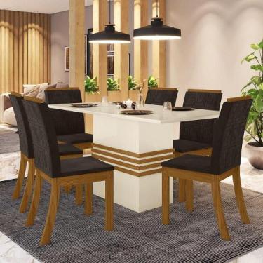 Imagem de Conjunto Sala De Jantar 160 Cm 06 Cadeiras Marilia Nature Com Off Whit