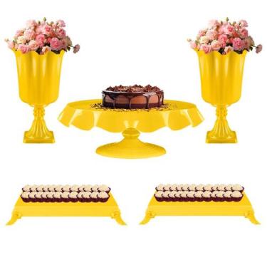Imagem de Kit Festa 2 Vasos 1 Boleira 2 Bandejas Baixas - Decoração De Mesa Para