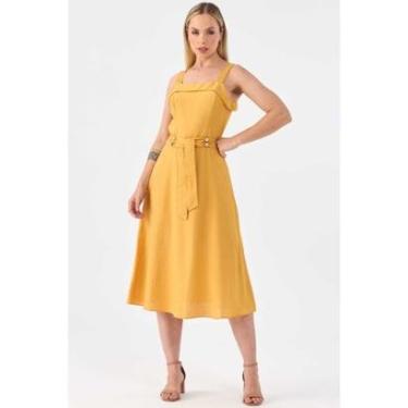 Imagem de Vestido Midi PKS Viscose Com Cinto Mostarda-Feminino