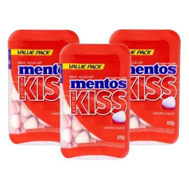 Imagem de kit 3 Mentos Kiss Potão Sabor Morango 105g
