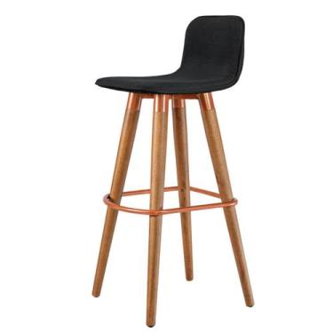 Imagem de Banqueta Alta Línea Reforçada Madeira Aço Cobre Linho Preto - UniDecor