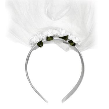 Imagem de Tiara Noiva Fantasia C/ Flores Véu 52cm 2 Camadas Branca - GabiJovi