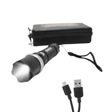 Imagem de Lanterna Tática Recarregável LED Sinalizador Bateria e Carregador Comp